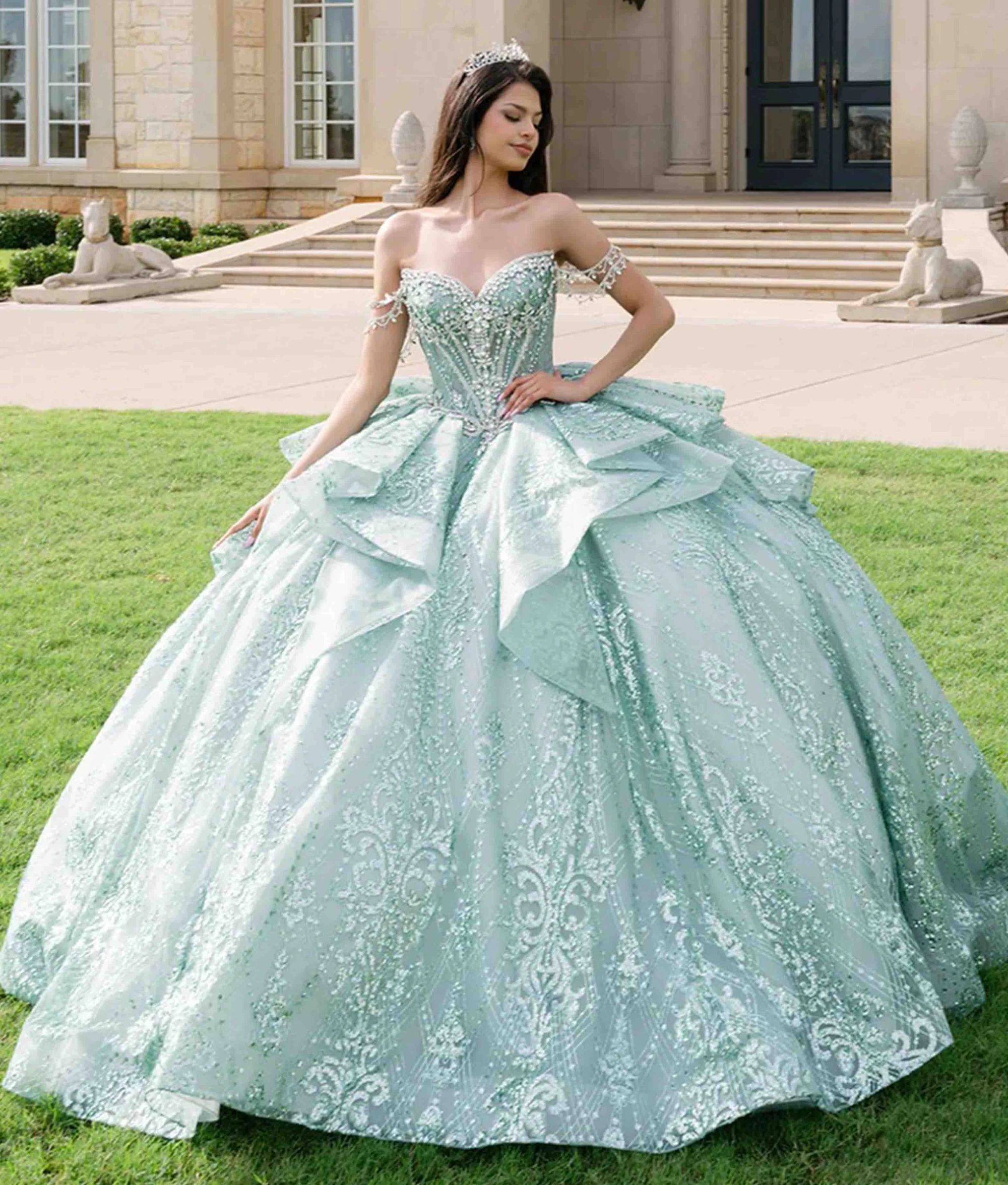 Model wearing aa Amabella quinceanera dress