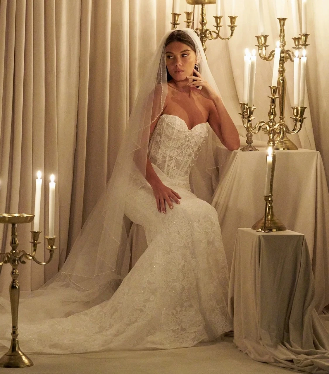 Model wearing white bridal gown - Mobile image