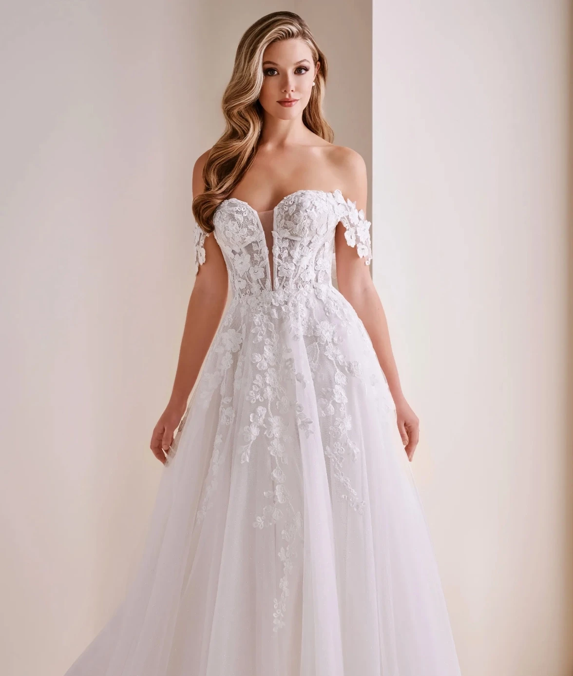 Model wearing a Mon Cheri wedding dress