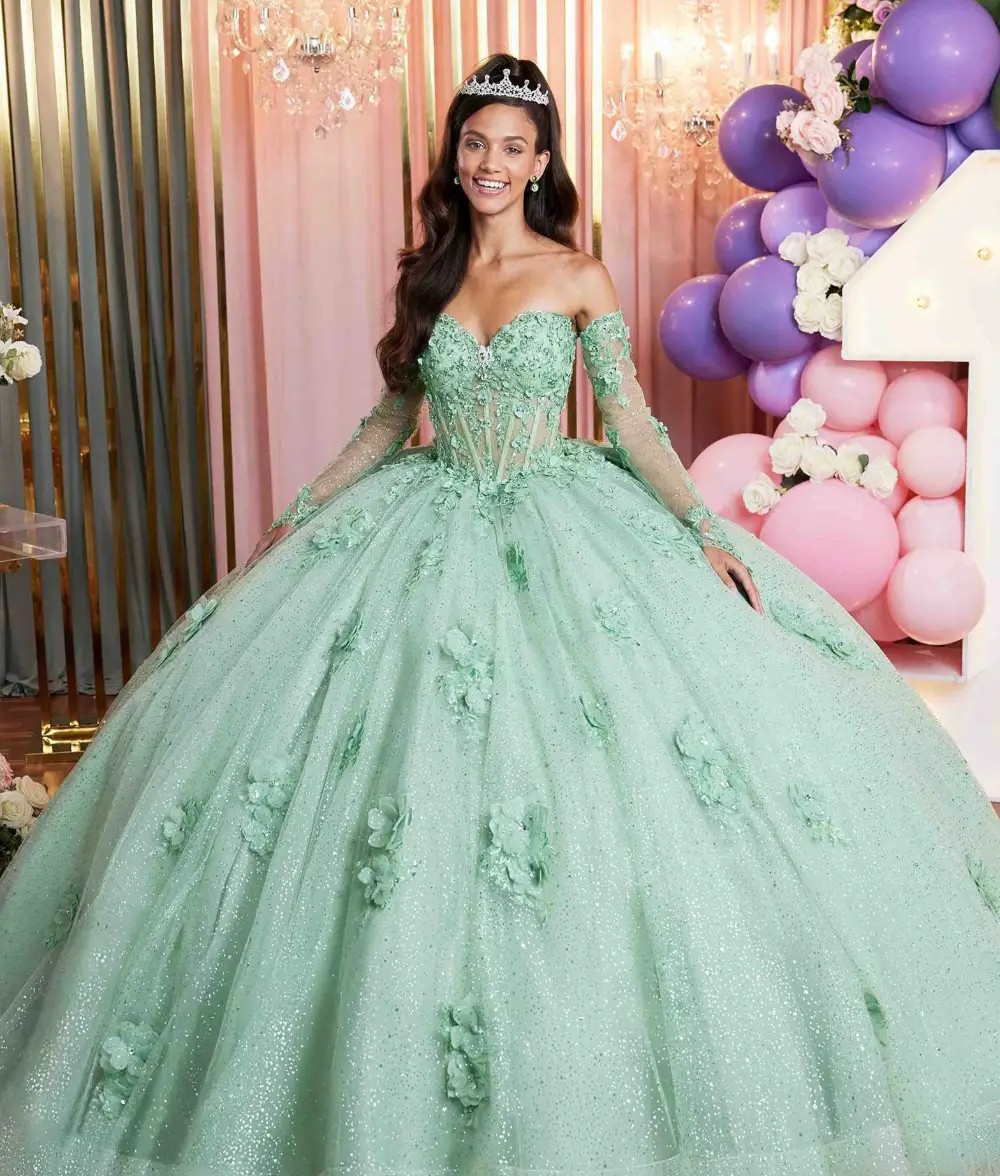 Model wearing a Morilee quinceanera dress
