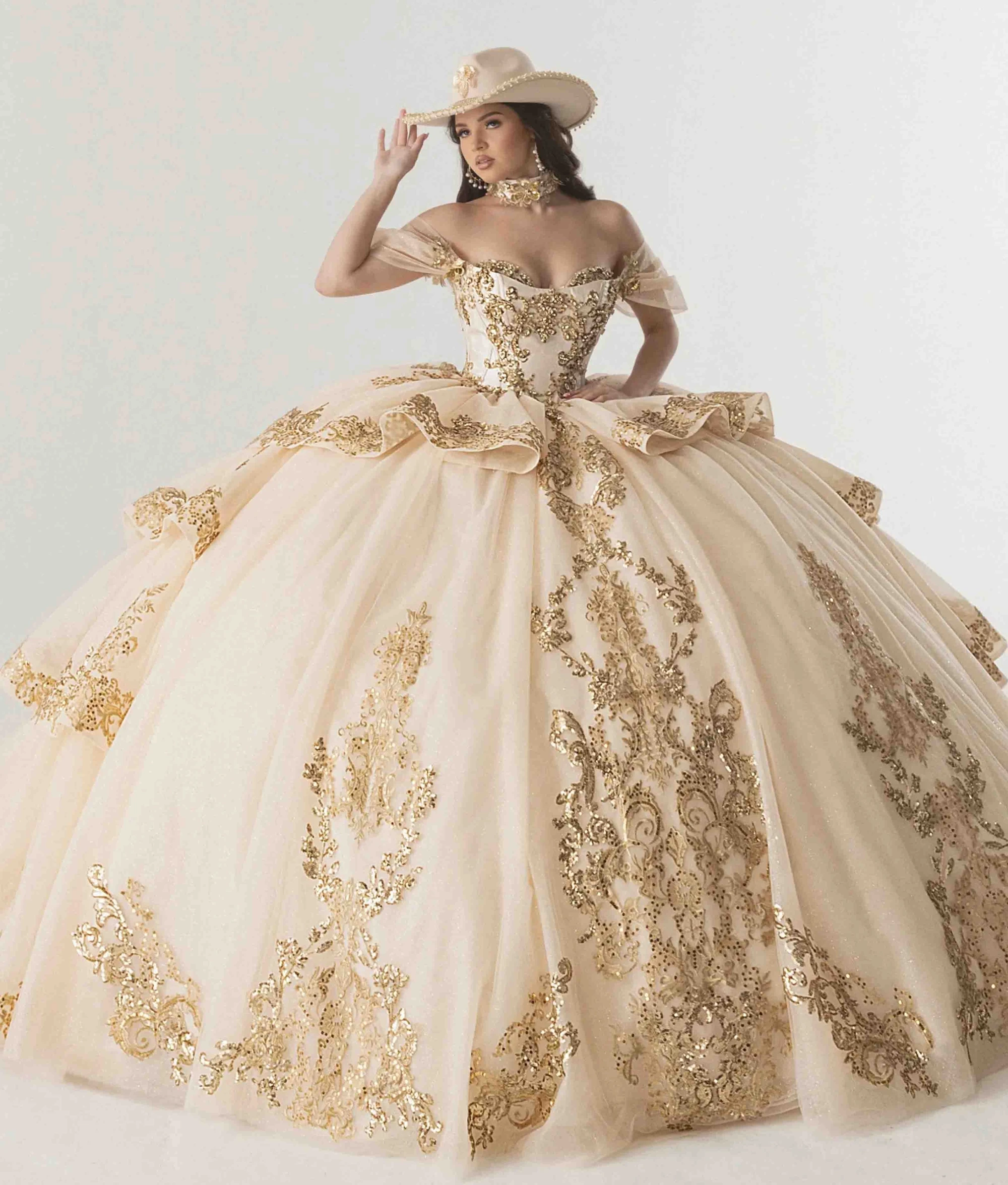 Model wearing a Rachel Allan dress