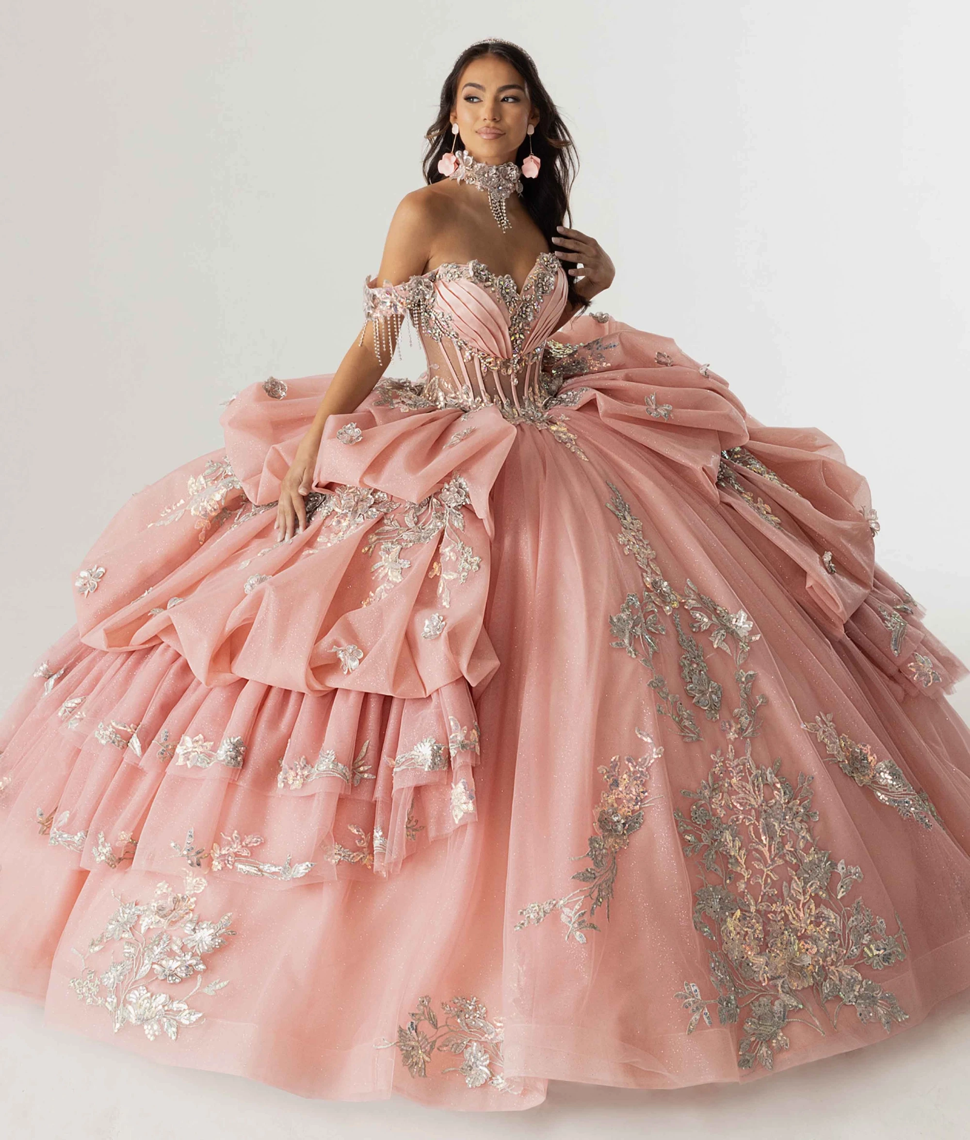 Model wearing a Rachel Allan dress