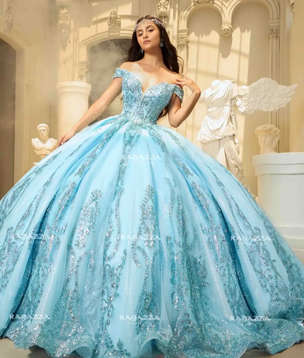 Model wearing a Ragazza quinceanera dress