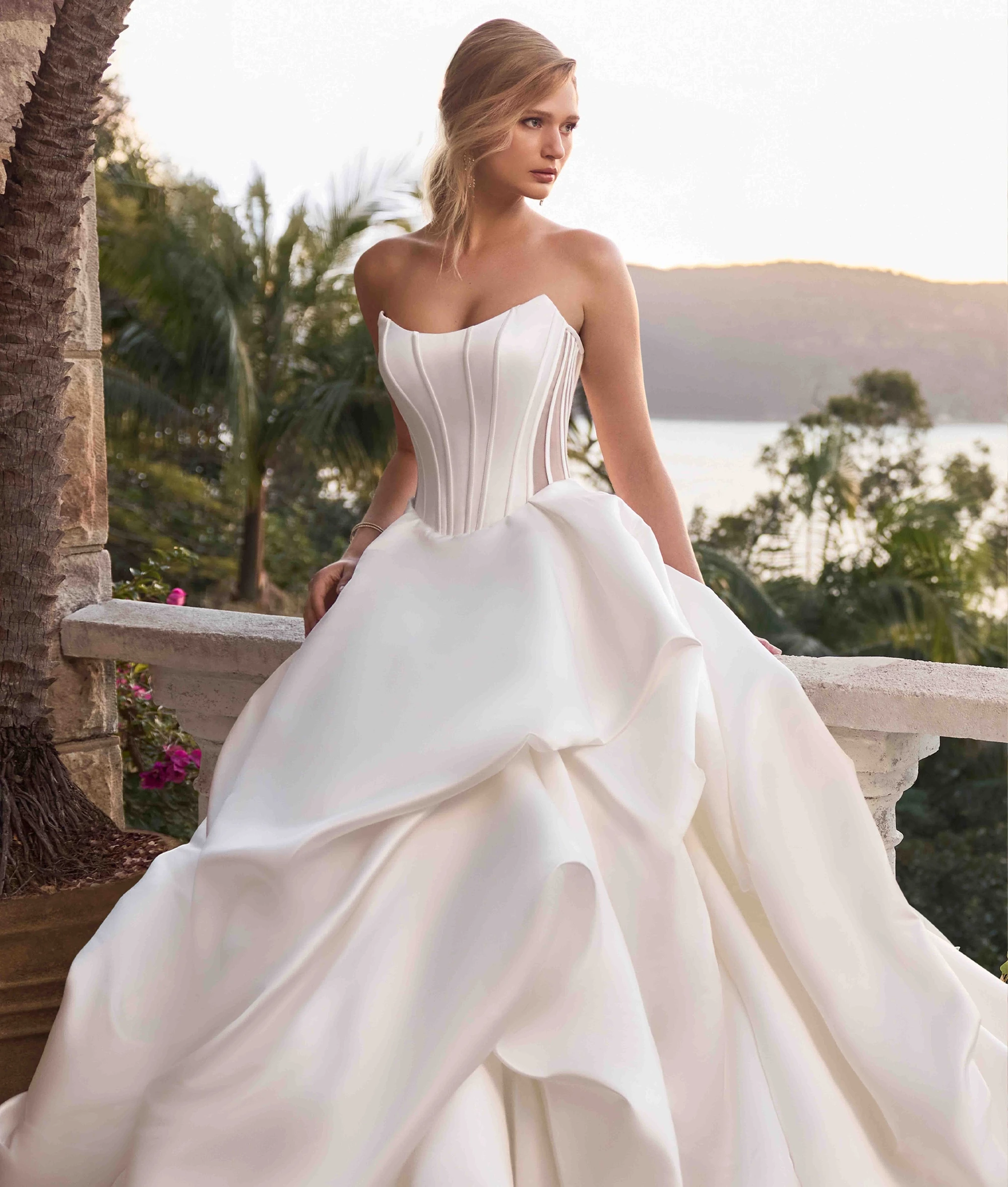 Model wearing a Sophia Tolli wedding dress